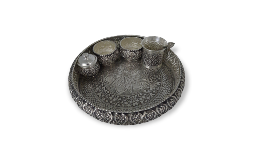 Silver Pooja Set - Antique with wavy design